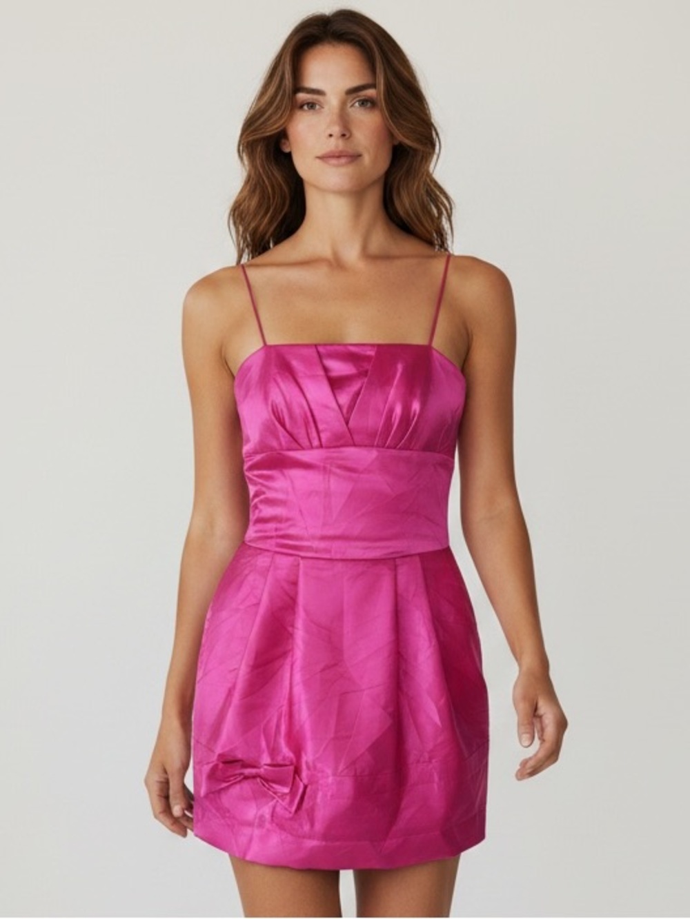 Vintage Jessica McClintock for Gunne Sax Hot Pink Satin Mini Party Dress Size 3